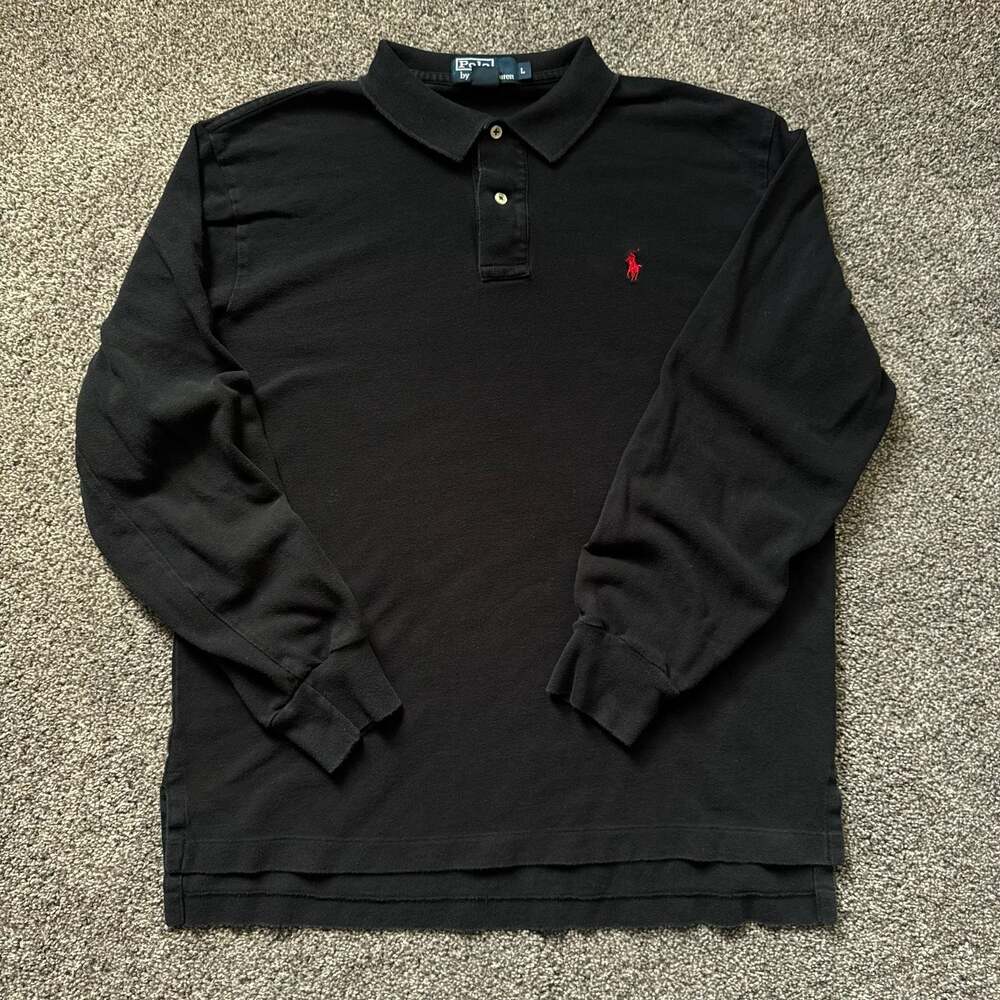 Polo Ralph Lauren Long Sleeve Mesh Polo Shirt Black Red Pony Logo Men’s Large